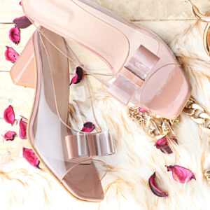 New Peach Party Night Transpicious Square Forefoot Block Heels